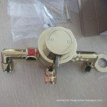 best selling well Cross handles concealed exposed thermostatic shower valves in gold color with plastic plate.